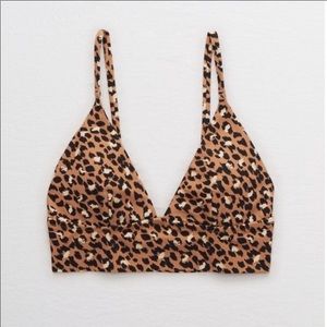 aerie leopard print long line bikini top